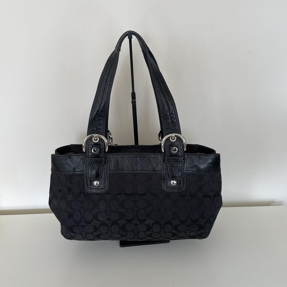 Coach Black Signature Monogram Pleated Canvas Tote Bag K0951-F13742
