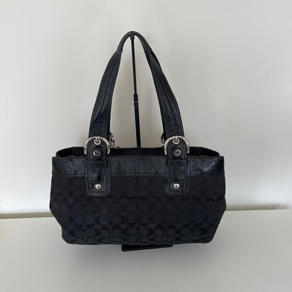 Coach Black Signature Monogram Pleated Canvas Tote Bag K0951-F13742