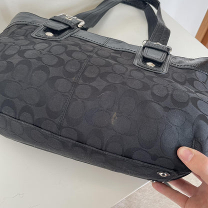 Coach Black Signature Monogram Pleated Canvas Tote Bag K0951-F13742