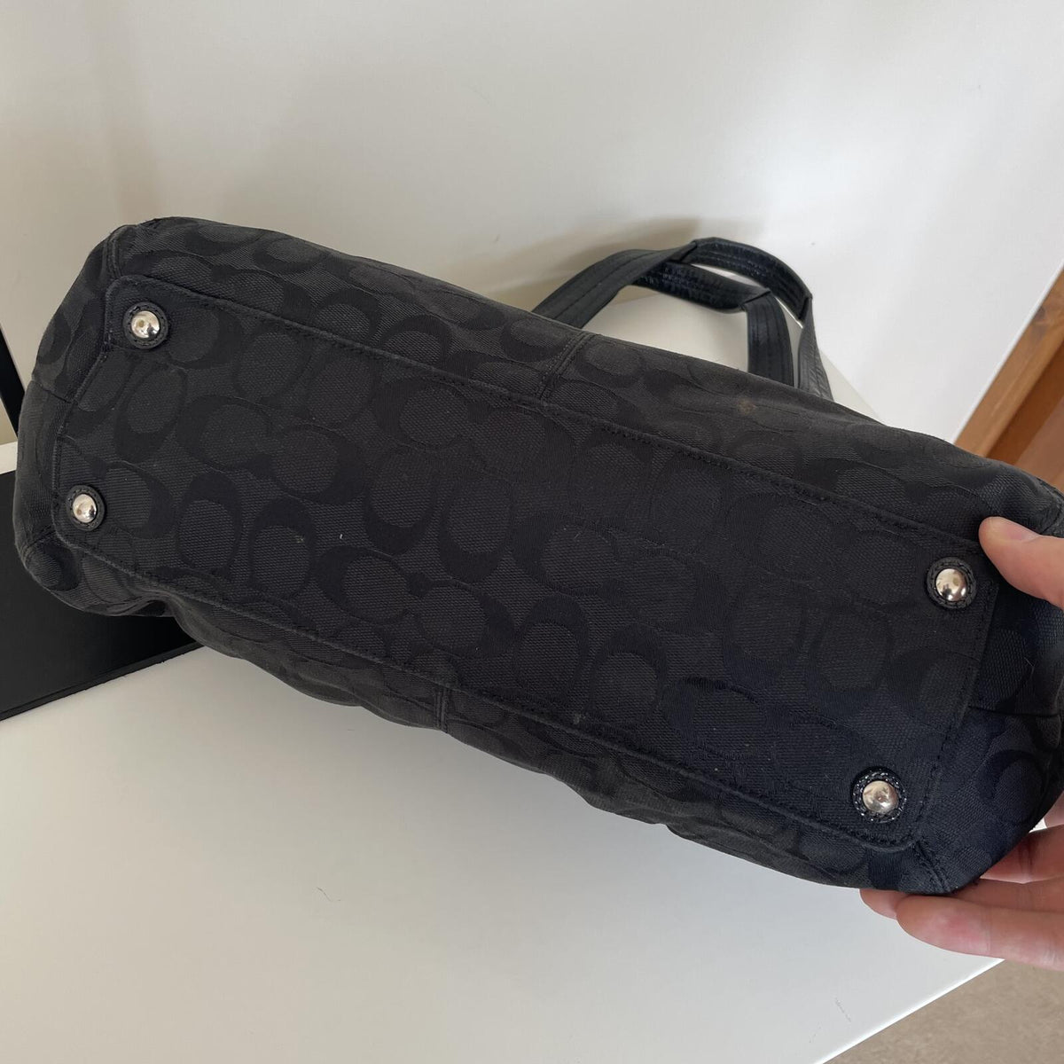 Coach Black Signature Monogram Pleated Canvas Tote Bag K0951-F13742