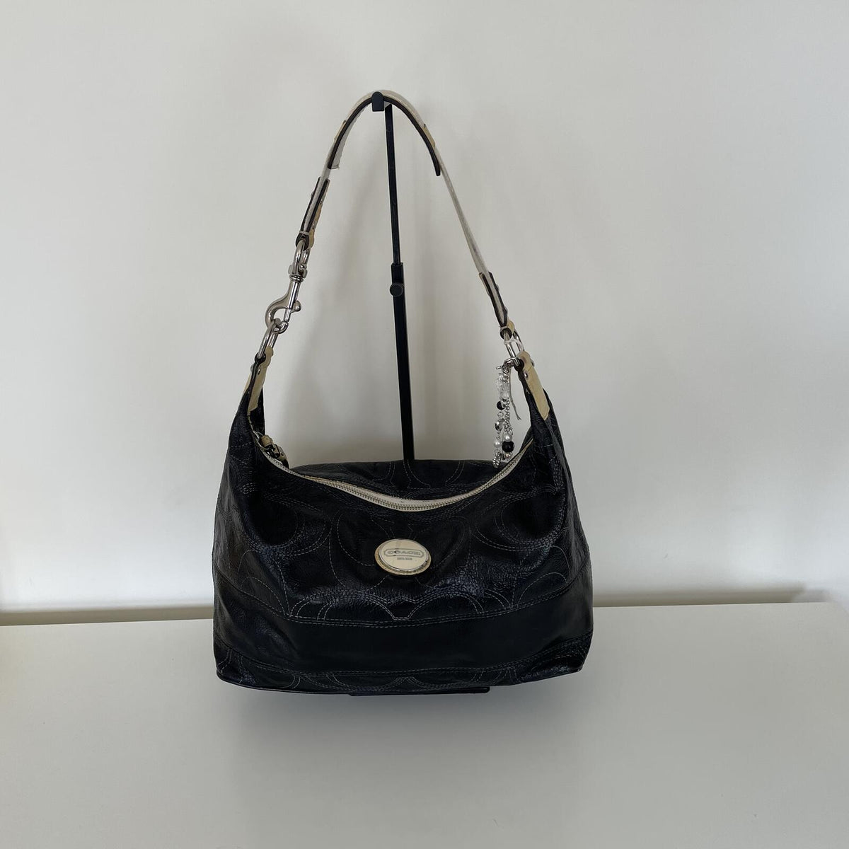 Coach Black Patent Slouch Hobo Shoulder Bag A1126-F17421
