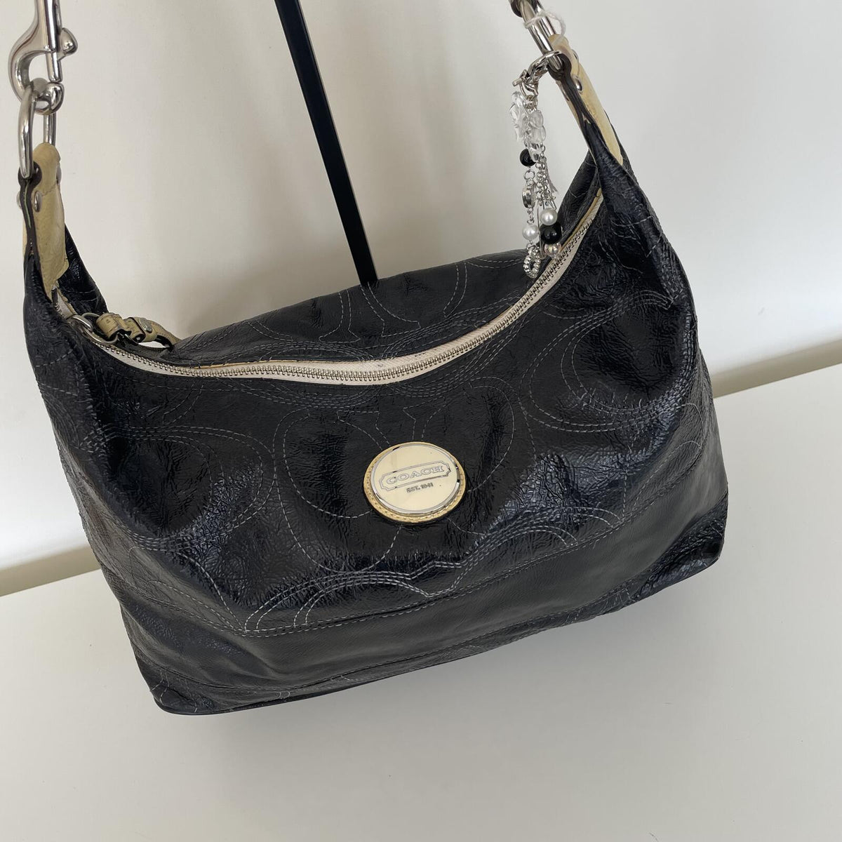 Coach Black Patent Slouch Hobo Shoulder Bag A1126-F17421