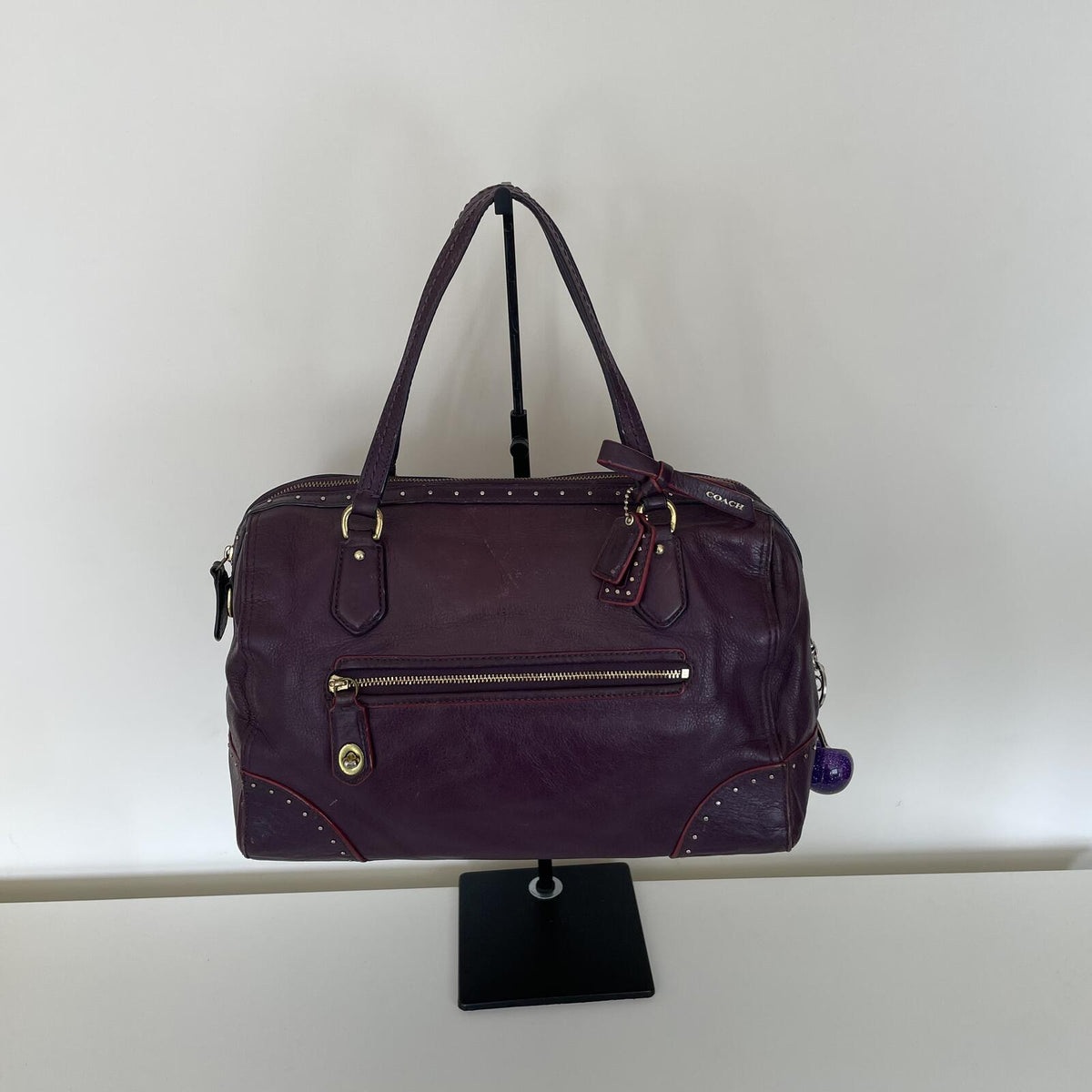 Coach Poppy Studded Leather East/West Satchel with Bow Detail F1320-26434