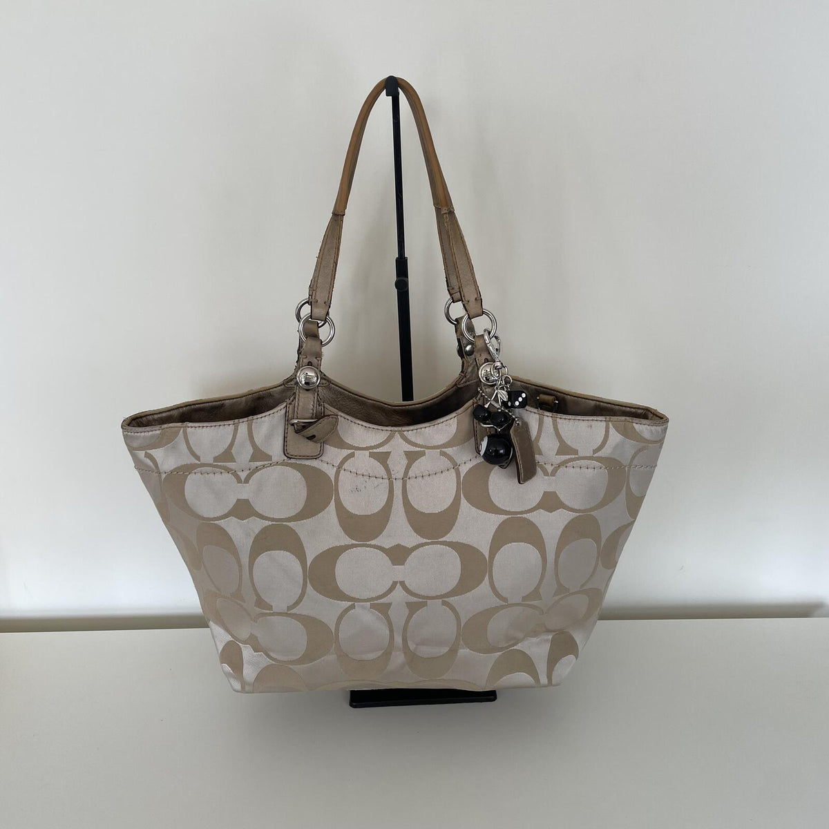 Coach Beige Signature Monogram Sateen Shoulder Bag M1093-F17221