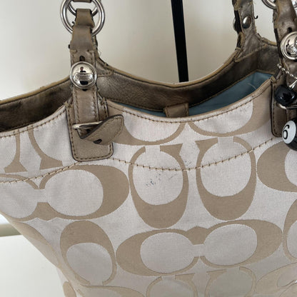 Coach Beige Signature Monogram Sateen Shoulder Bag M1093-F17221