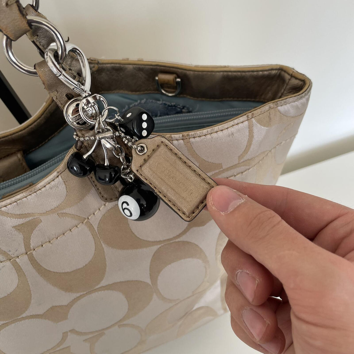 Coach Beige Signature Monogram Sateen Shoulder Bag M1093-F17221