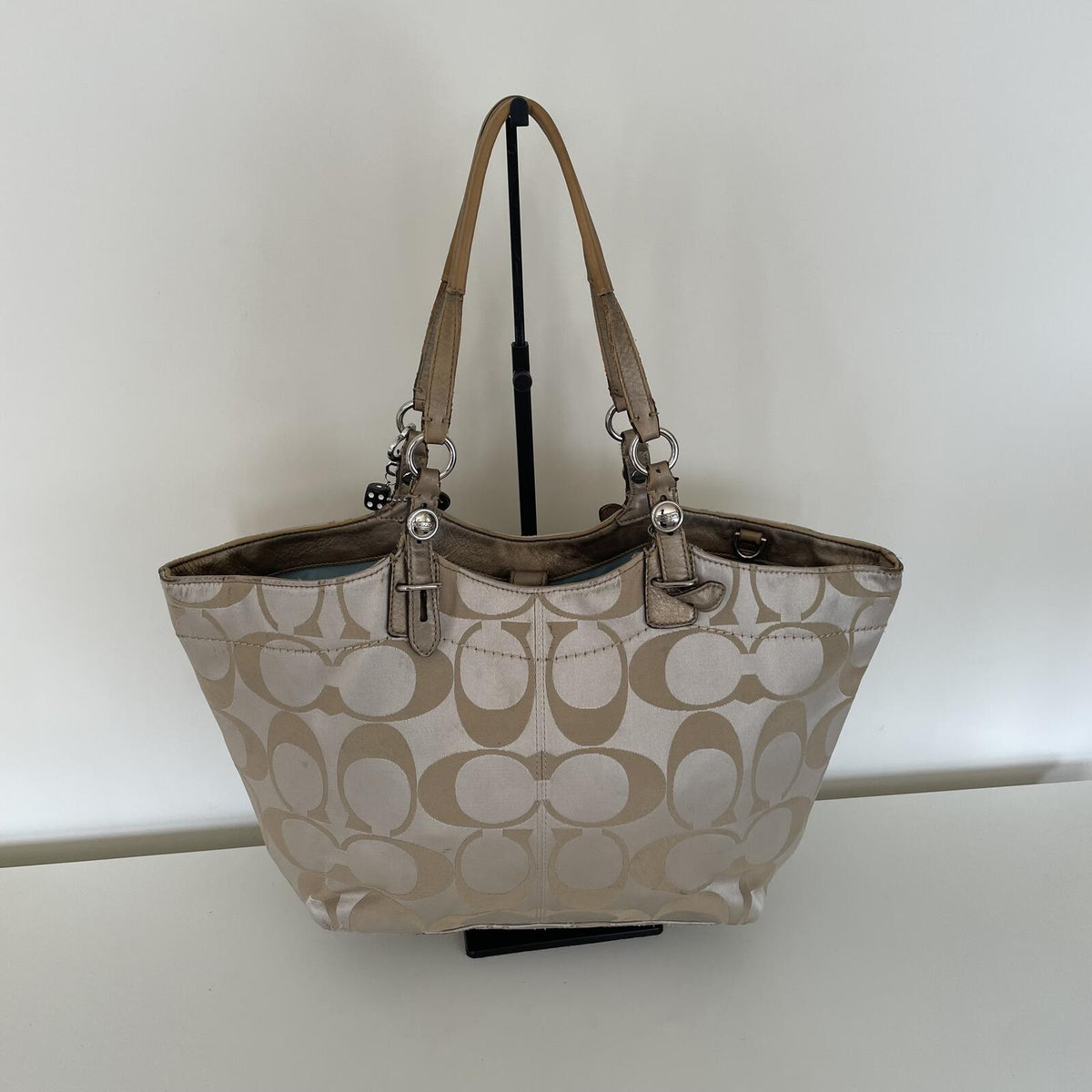Coach Beige Signature Monogram Sateen Shoulder Bag M1093-F17221
