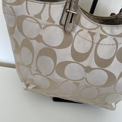 Coach Beige Signature Monogram Sateen Shoulder Bag M1093-F17221