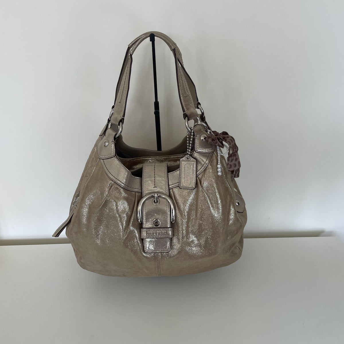 Coach Gold/Silver Glitter 3-Compartment Silver Buckle Shoulder Bag A1176-F15075
