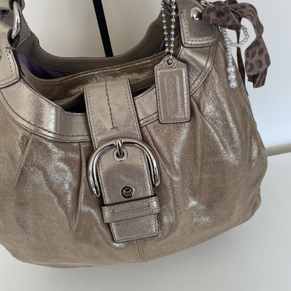 Coach Gold/Silver Glitter 3-Compartment Silver Buckle Shoulder Bag A1176-F15075