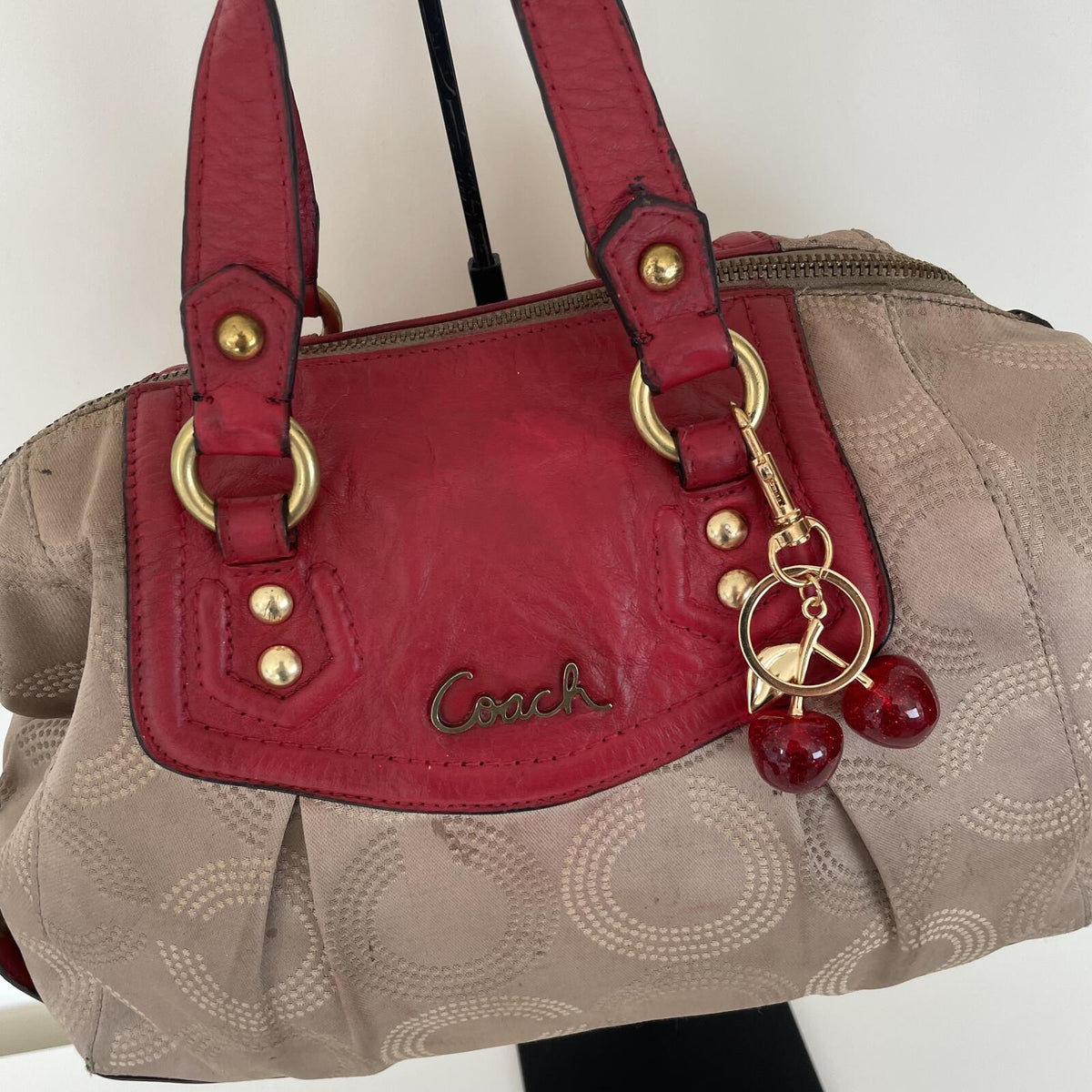 Coach Beige and Pink Ashlee OP Satchel Convertible Handbag M1281-F20027