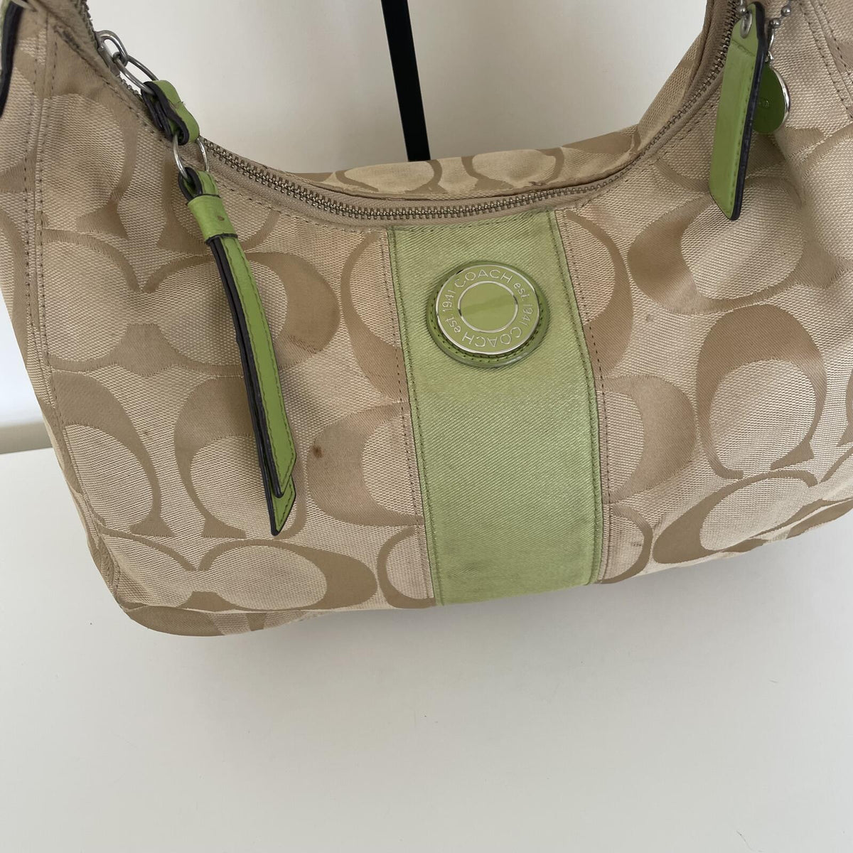 Coach Signature Green Stripe Demi Hobo Shoulder Bag K1295-F19281