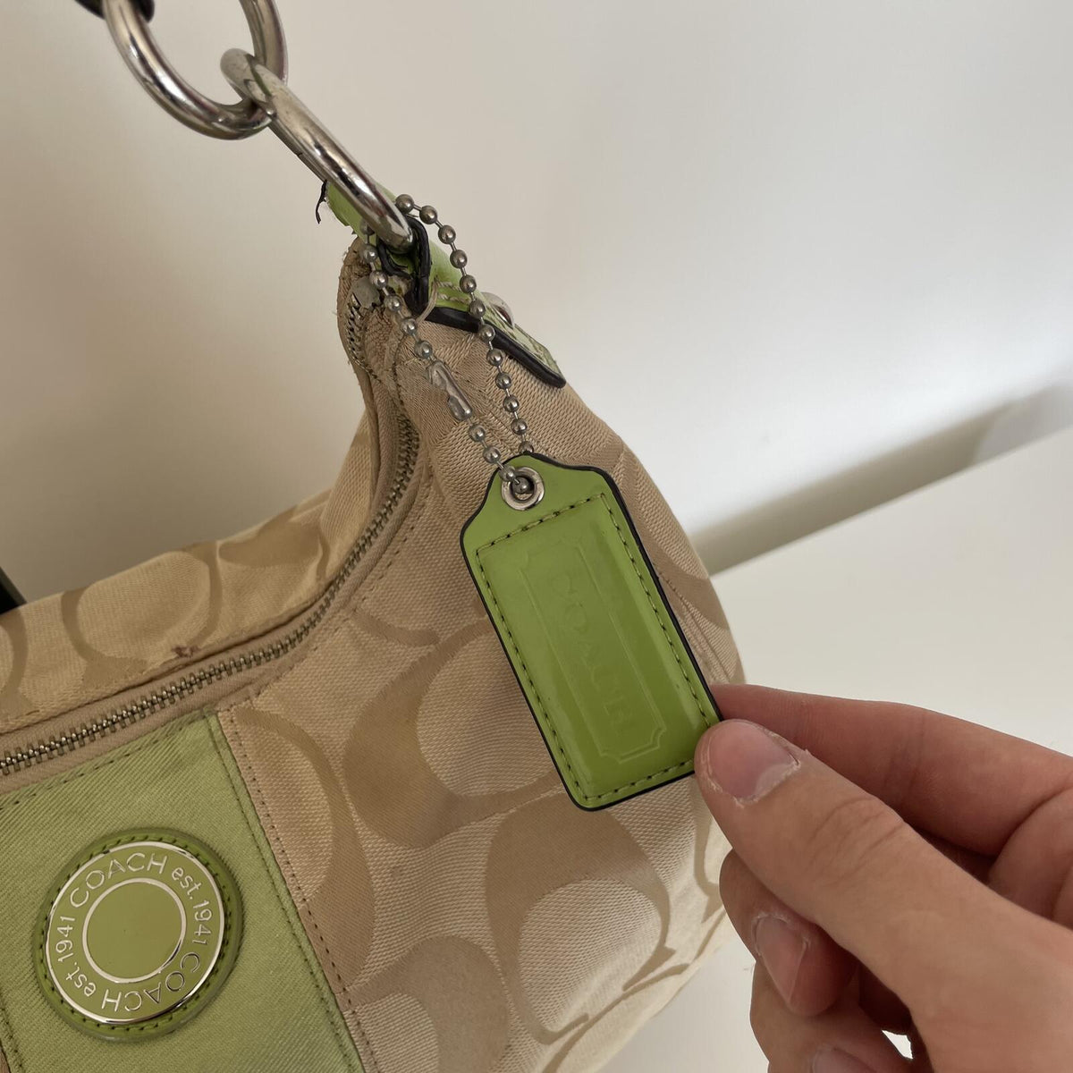 Coach Signature Green Stripe Demi Hobo Shoulder Bag K1295-F19281