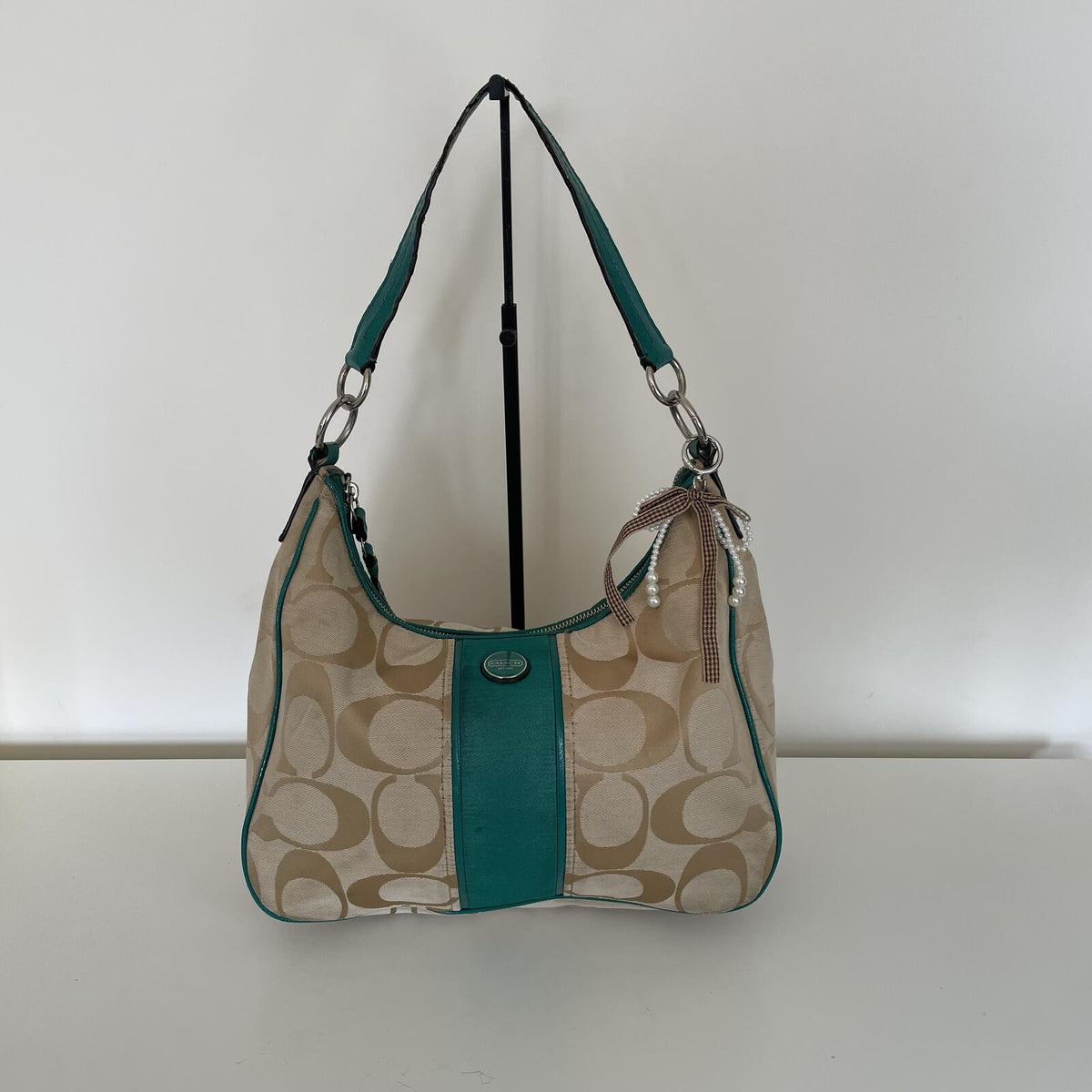 Coach Signature Hobo Turquoise Stripe Shoulder Bag C1305-F21873