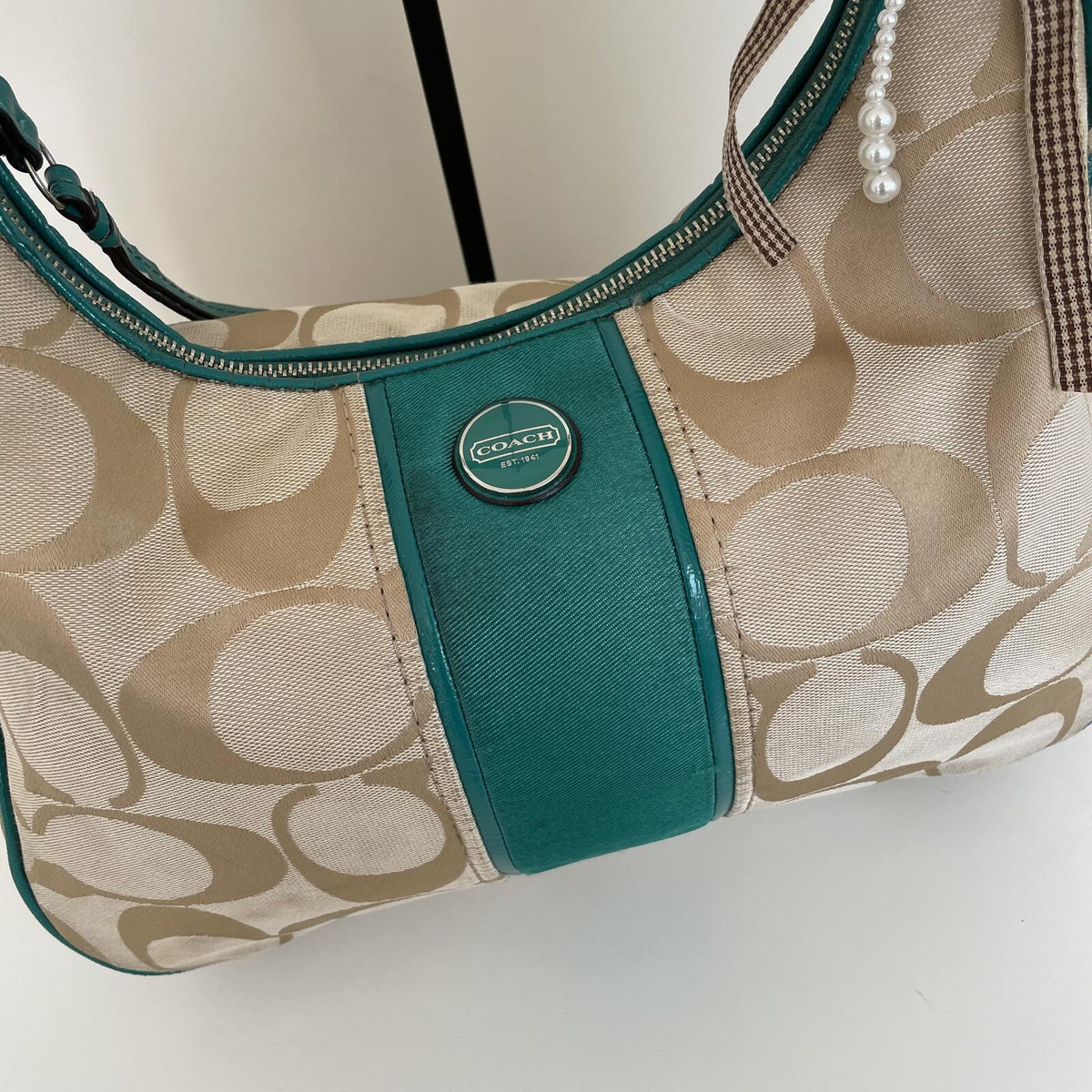Coach Signature Hobo Turquoise Stripe Shoulder Bag C1305-F21873