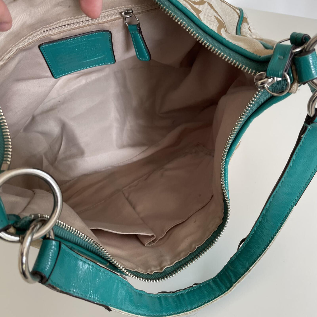 Coach Signature Hobo Turquoise Stripe Shoulder Bag C1305-F21873