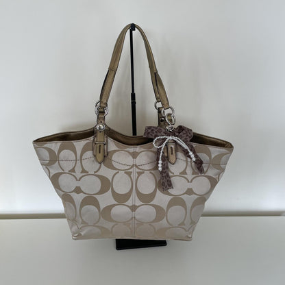 Coach Beige Laura Signature Sateen Tote Shoulder Bag M1075-F16175