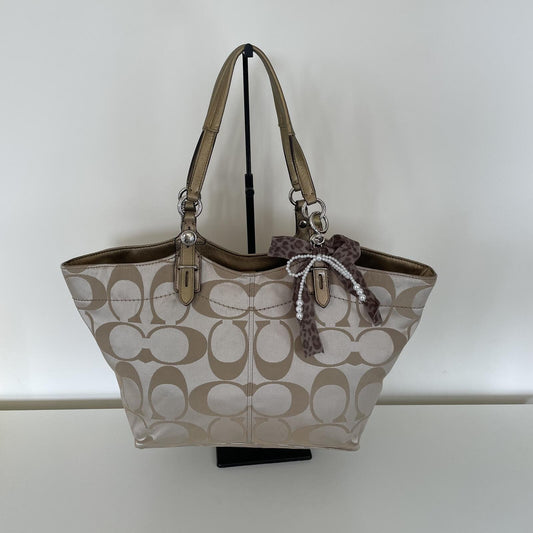 Coach Beige Laura Signature Sateen Tote Shoulder Bag M1075-F16175