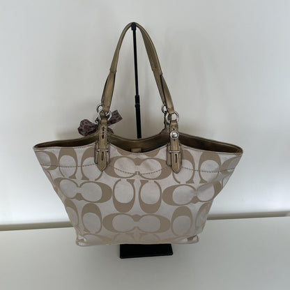 Coach Beige Laura Signature Sateen Tote Shoulder Bag M1075-F16175