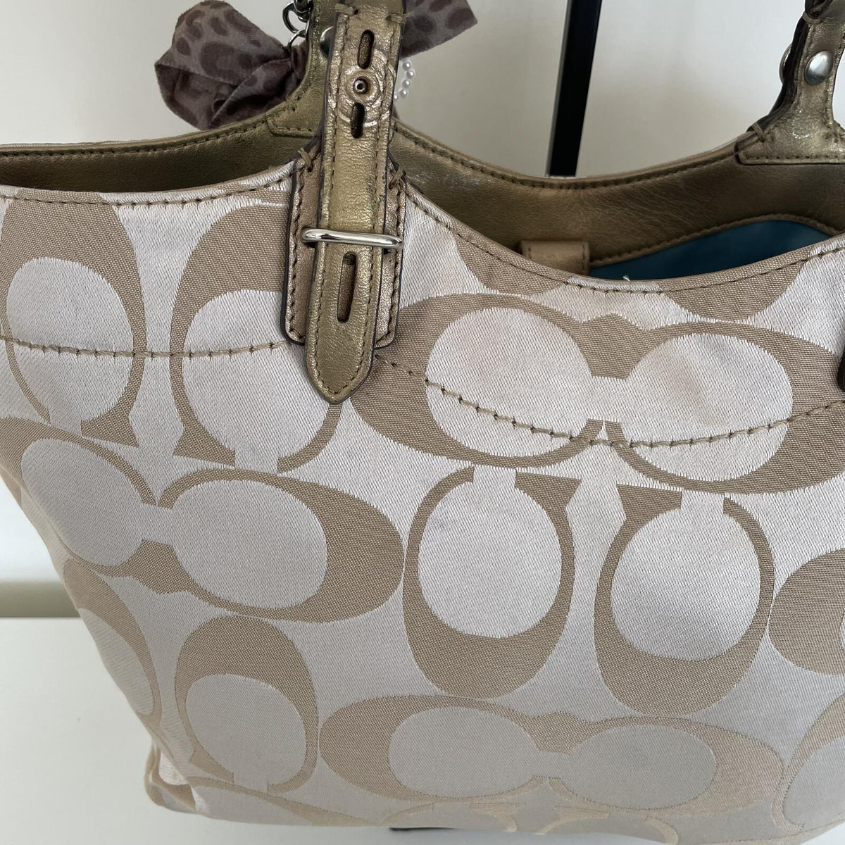 Coach Beige Laura Signature Sateen Tote Shoulder Bag M1075-F16175