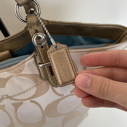 Coach Beige Laura Signature Sateen Tote Shoulder Bag M1075-F16175