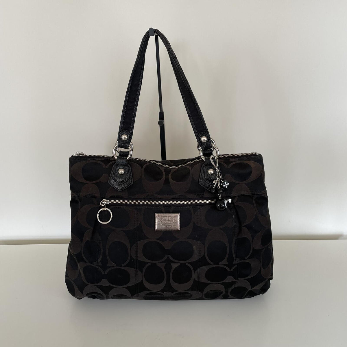 Coach Poppy Black Signature Monogram Shoulder Bag F1120-18351