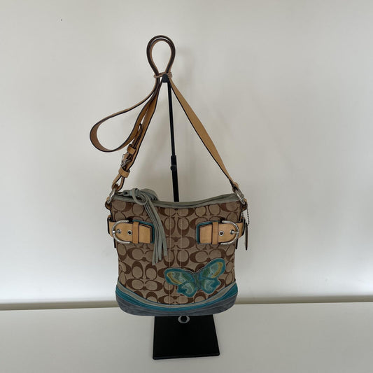 Coach Beige Signature Monogram Butterfly Shoulder Bag G05K-141