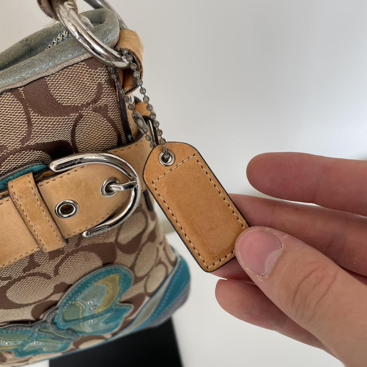 Coach Beige Signature Monogram Butterfly Shoulder Bag G05K-141