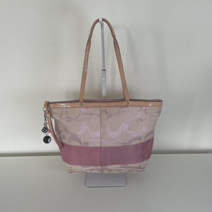 Coach Pink Signature Monogram Stripe Tote Shoulder Bag B1072-F13548