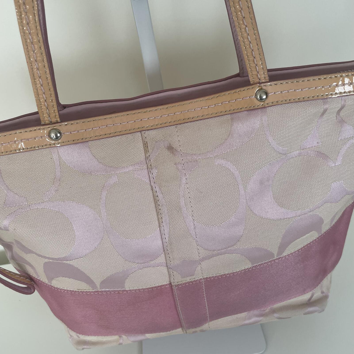 Coach Pink Signature Monogram Stripe Tote Shoulder Bag B1072-F13548