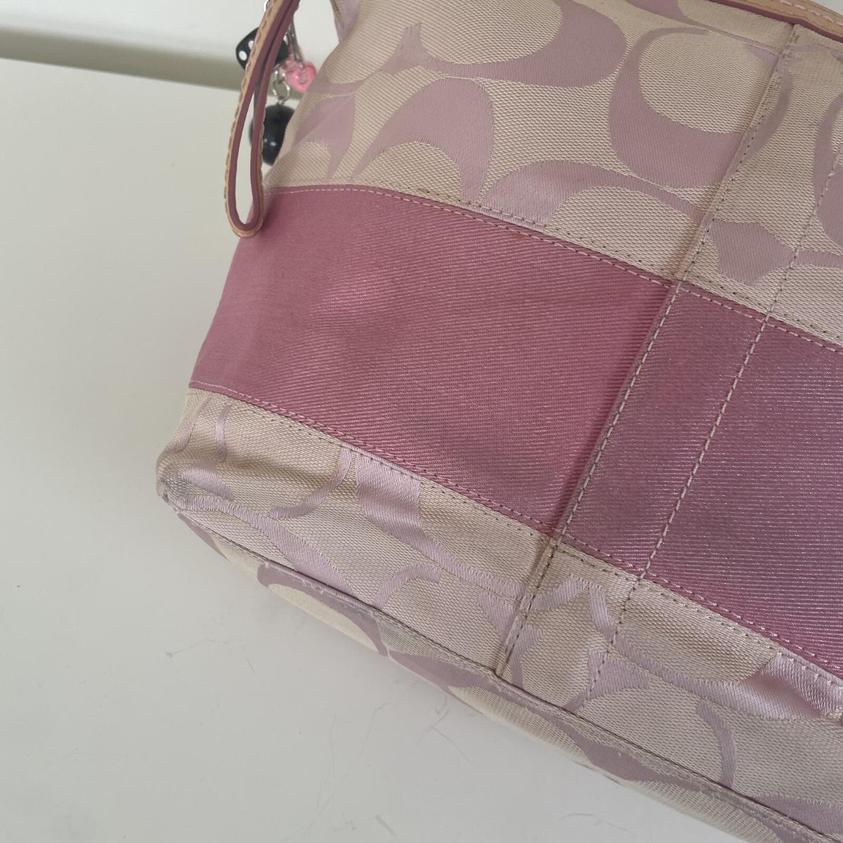 Coach Pink Signature Monogram Stripe Tote Shoulder Bag B1072-F13548
