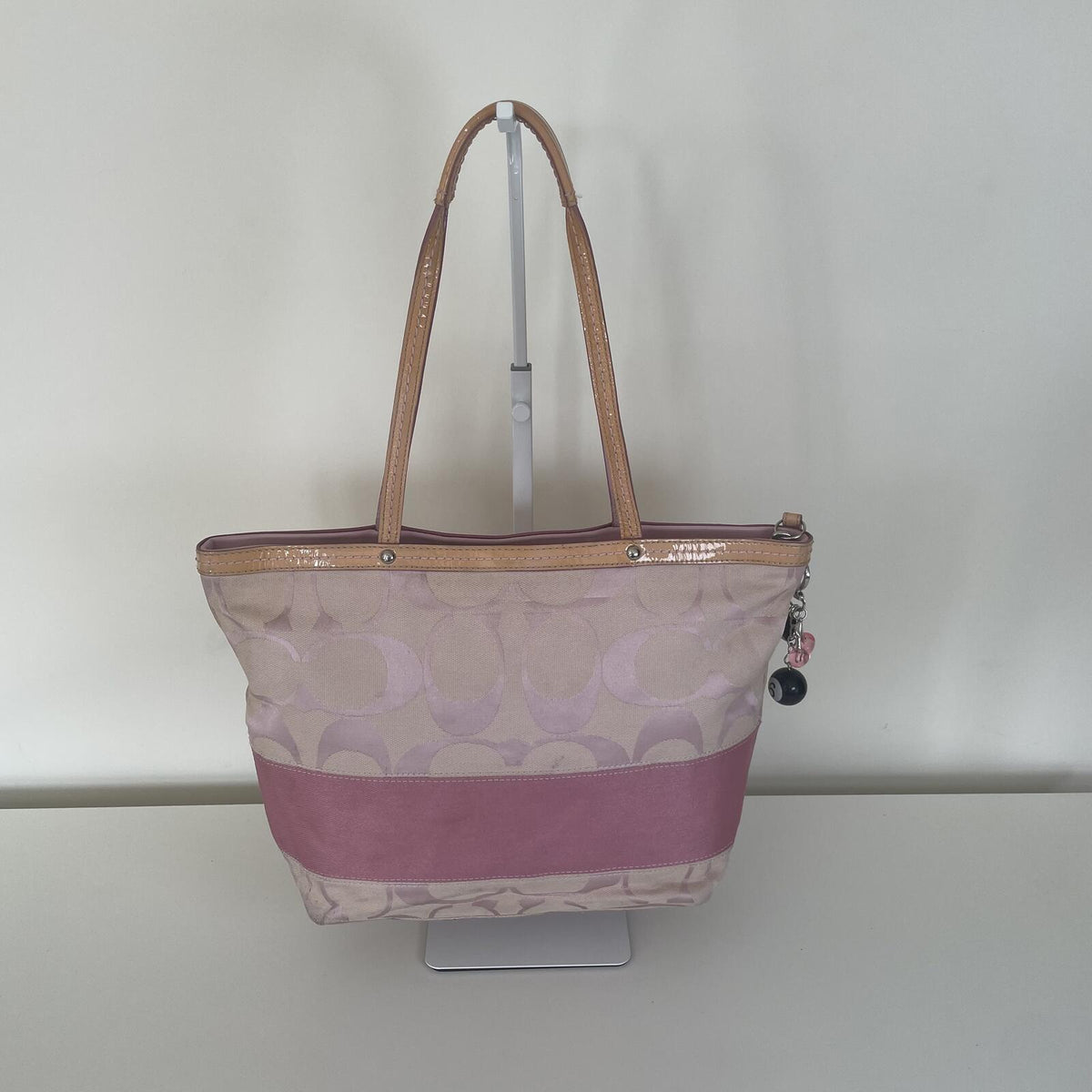 Coach Pink Signature Monogram Stripe Tote Shoulder Bag B1072-F13548