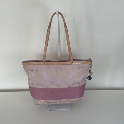 Coach Pink Signature Monogram Stripe Tote Shoulder Bag B1072-F13548