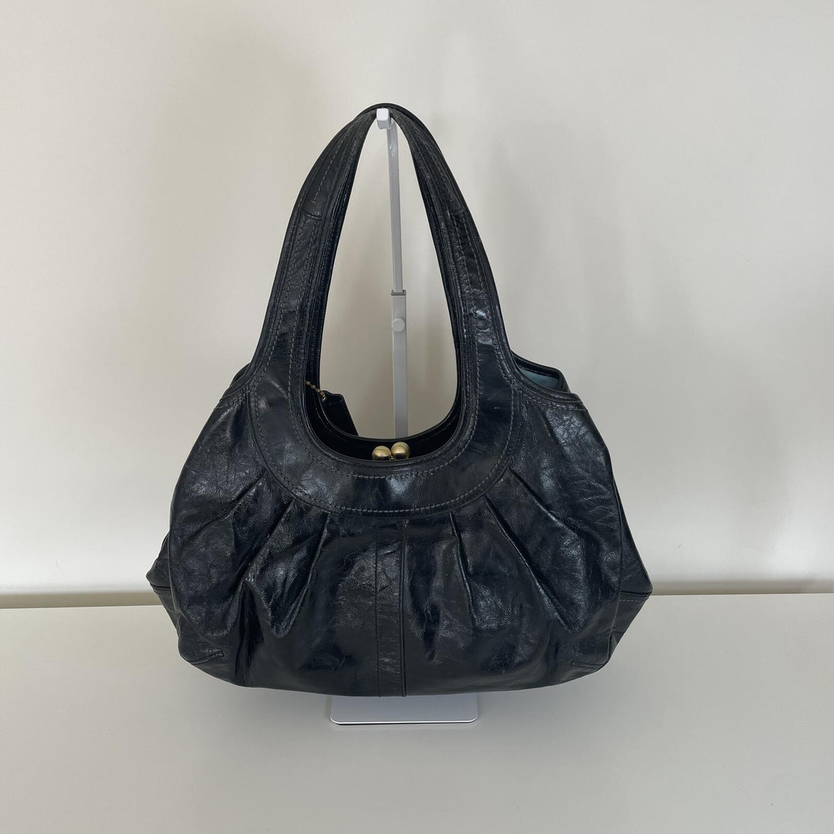 Coach Black Pleated Patent Ergo 3-Compartment Shoulder Bag J0869-12520