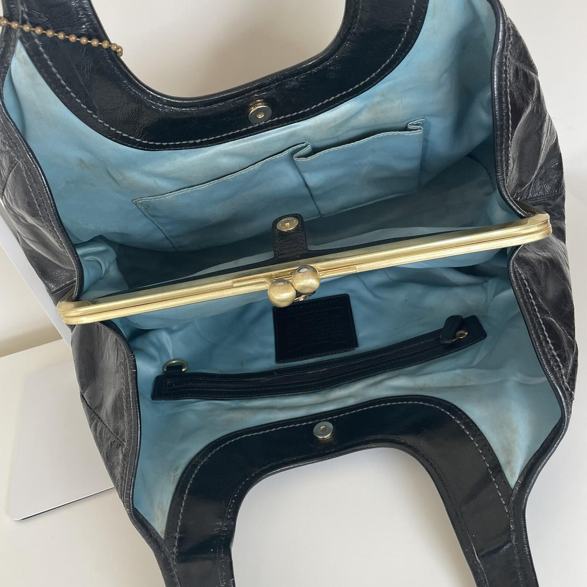 Coach Black Pleated Patent Ergo 3-Compartment Shoulder Bag J0869-12520