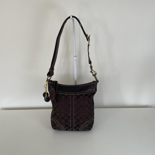 Coach Chocolate Brown Signature Monogram Convertible Shoulder Bucket Bag F061-10402