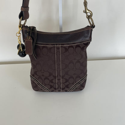 Coach Chocolate Brown Signature Monogram Convertible Shoulder Bucket Bag F061-10402