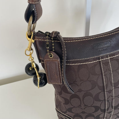 Coach Chocolate Brown Signature Monogram Convertible Shoulder Bucket Bag F061-10402