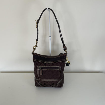 Coach Chocolate Brown Signature Monogram Convertible Shoulder Bucket Bag F061-10402
