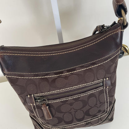 Coach Chocolate Brown Signature Monogram Convertible Shoulder Bucket Bag F061-10402