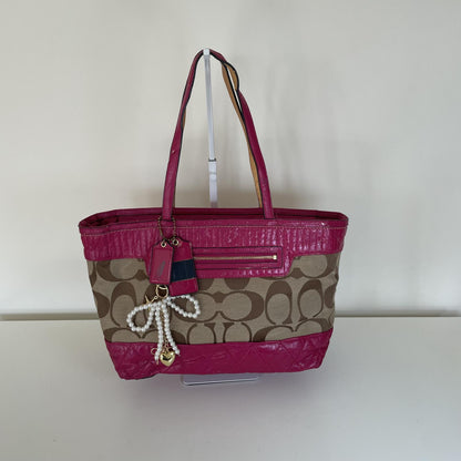 Coach Beige Signature Monogram Shoulder Bag with Pink Accents G1176-18676