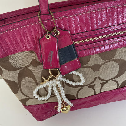 Coach Beige Signature Monogram Shoulder Bag with Pink Accents G1176-18676