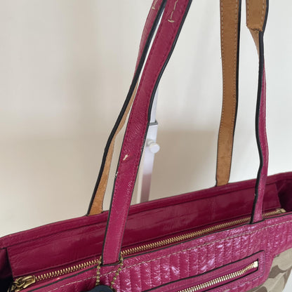 Coach Beige Signature Monogram Shoulder Bag with Pink Accents G1176-18676