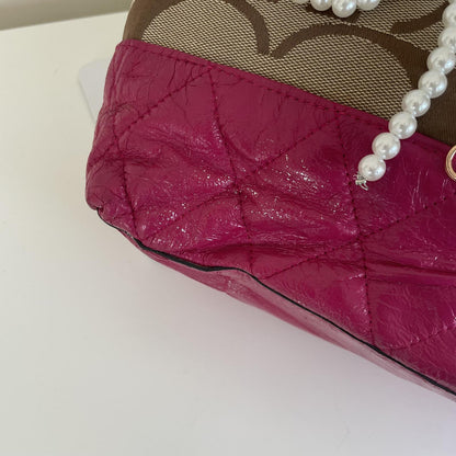 Coach Beige Signature Monogram Shoulder Bag with Pink Accents G1176-18676