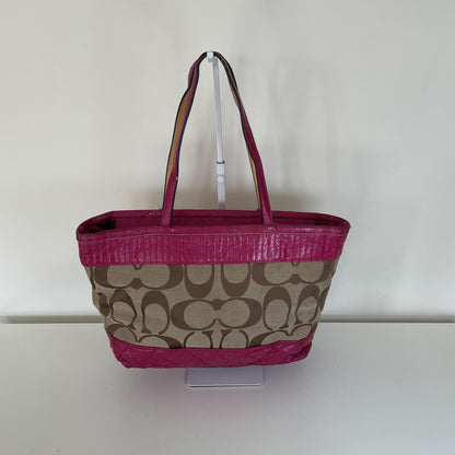 Coach Beige Signature Monogram Shoulder Bag with Pink Accents G1176-18676