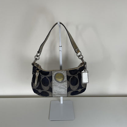 Coach Blue Denim Grey Stripe Canvas Shoulder Bag F1163-F174391