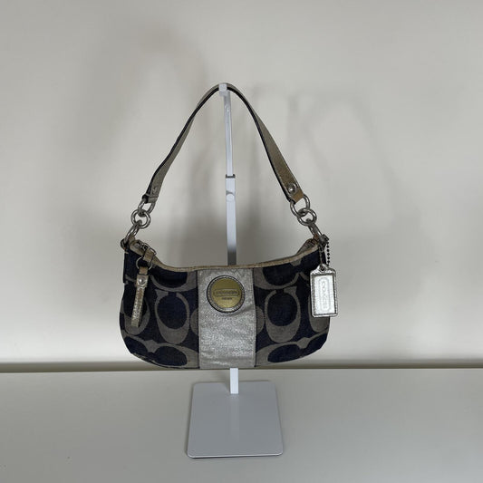 Coach Blue Denim Grey Stripe Canvas Shoulder Bag F1163-F174391