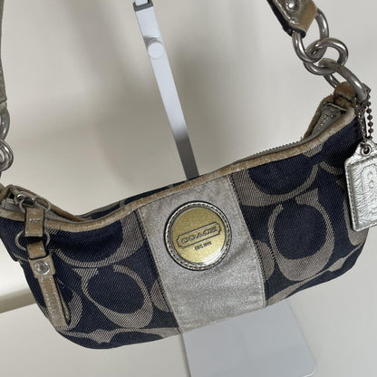 Coach Blue Denim Grey Stripe Canvas Shoulder Bag F1163-F174391