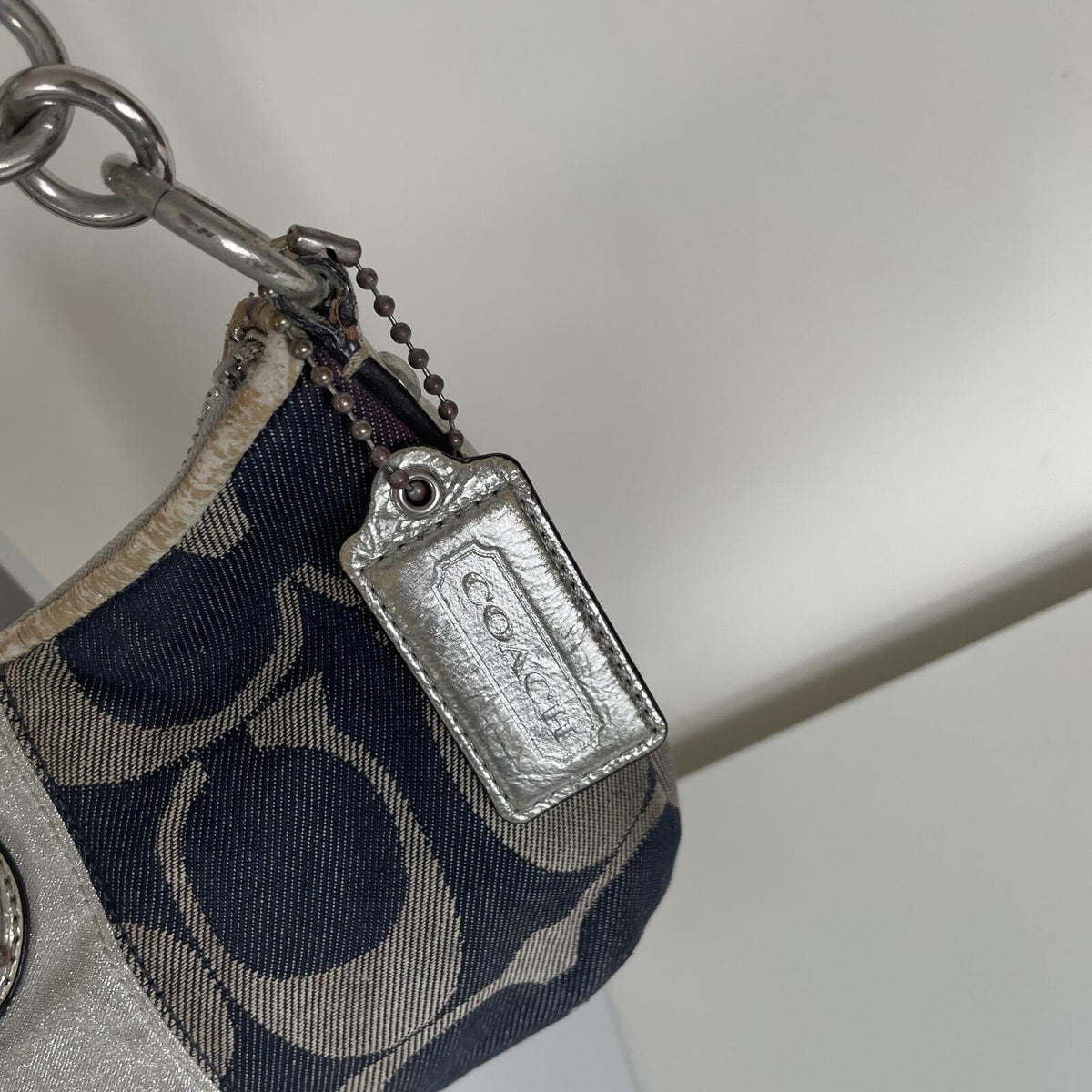 Coach Blue Denim Grey Stripe Canvas Shoulder Bag F1163-F174391