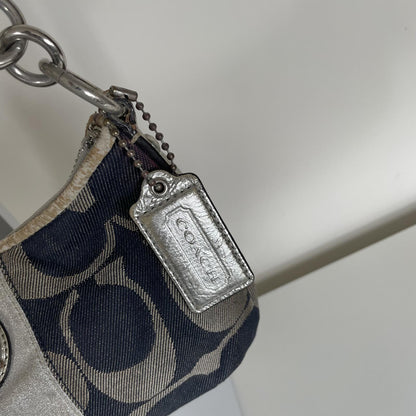 Coach Blue Denim Grey Stripe Canvas Shoulder Bag F1163-F174391